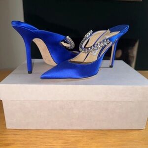 Manolo Blahnik Royal Blue Satin Heels with Crystal Accents